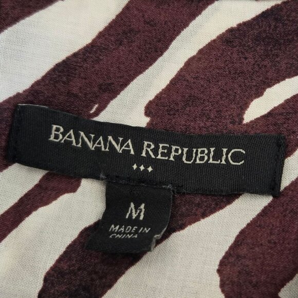 Banana Republic Zebra Print Button-Down Short Sleeve Shirt Brown/White Medium - Picture 7 of 8